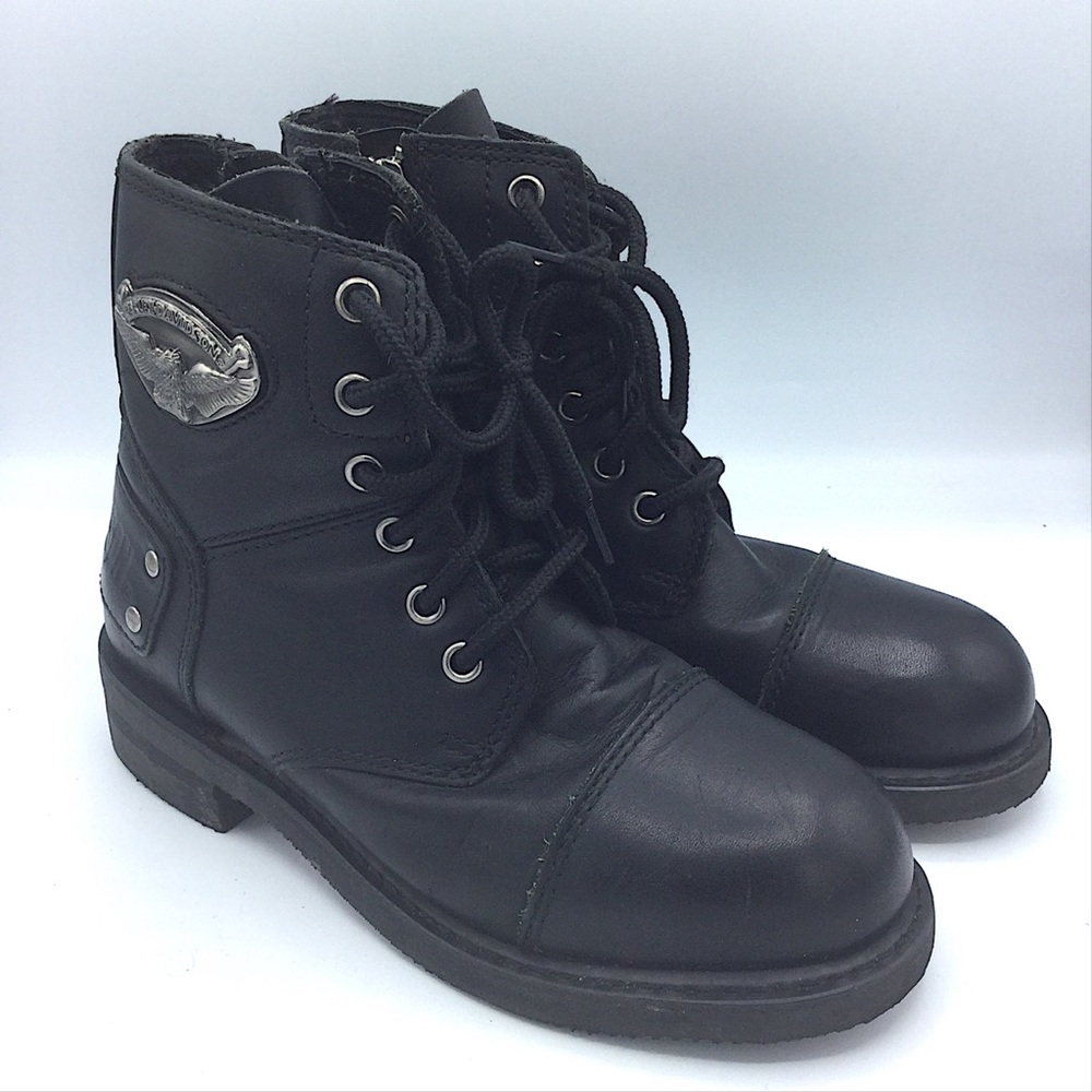 Harley Davidson Black Leather Riding Combat Boots - Picture 1 of 8